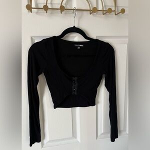 Fashion Nova Elegant Black Buttoned Crop Top